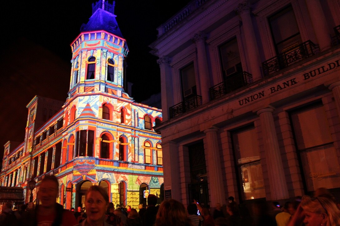 Craig's Hotel Ballarat in lights for White Night Ballarat.