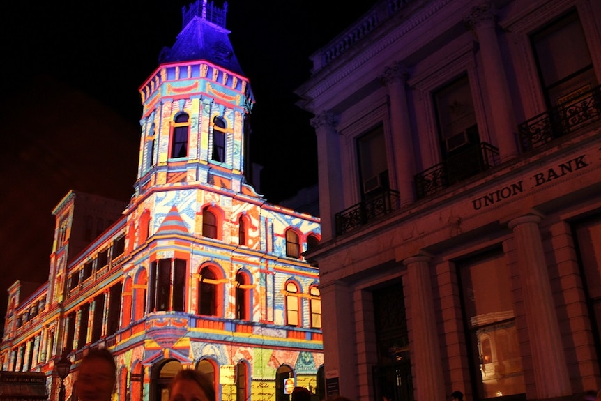 Craig's Hotel Ballarat in lights for White Night Ballarat.