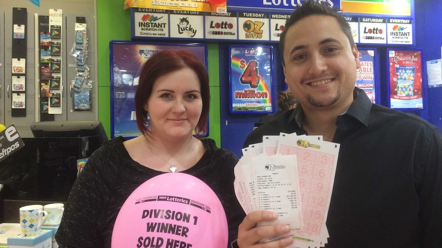 Rochelle Austin and Christian Bleich owners of newsXpress Woden, which sold the winning $30 million Lotto ticket.