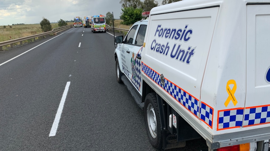 a police forensic crash unit on a highway