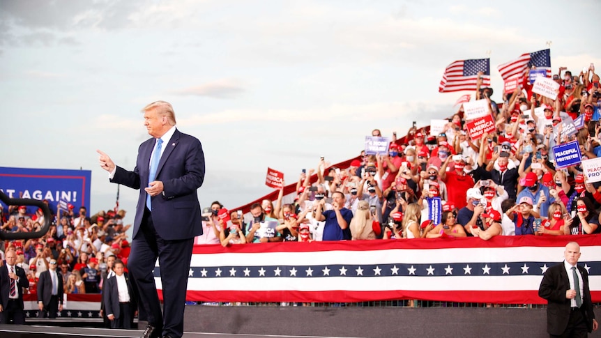 U.S. President Donald Trump arrives for a campaign rally at Cecil Airport in Jacksonville, Florida