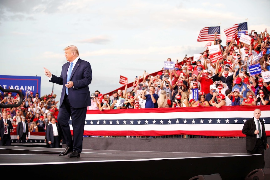 U.S. President Donald Trump arrives for a campaign rally at Cecil Airport in Jacksonville, Florida