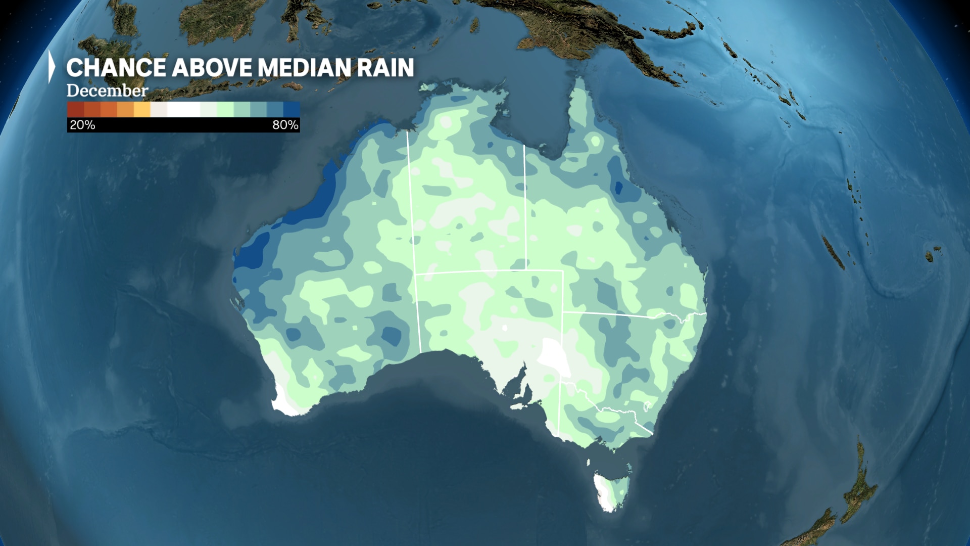 a weather map of australia showing the chances of a wet december