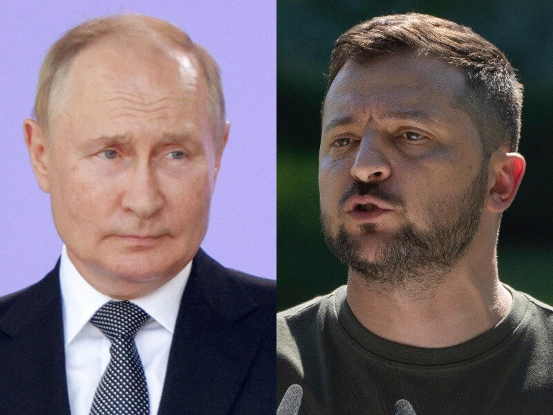 A composite image of Vladimir Putin and Volodymyr Zelenskyy