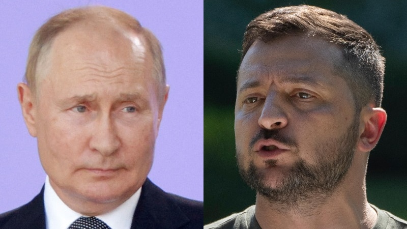 A composite image of Vladimir Putin and Volodymyr Zelenskyy