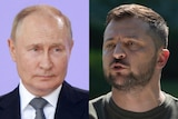 A composite image of Vladimir Putin and Volodymyr Zelenskyy