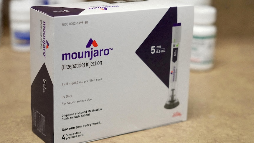 A box of Mounjaro, a drug used for treating type 2 diabetes, sitting on a counter