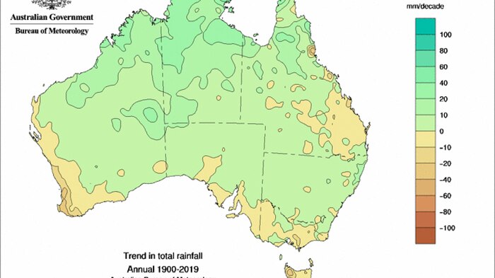 Bureau of Meteorology map showing historic rainfall trends