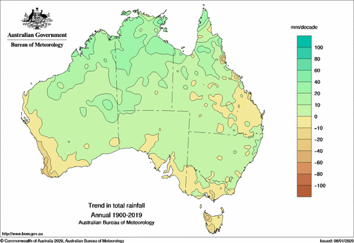 Bureau of Meteorology map showing historic rainfall trends