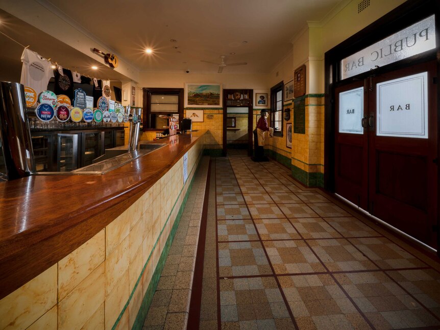 The empty public bar inside the Hotel Brunswick, built in the 1940s
