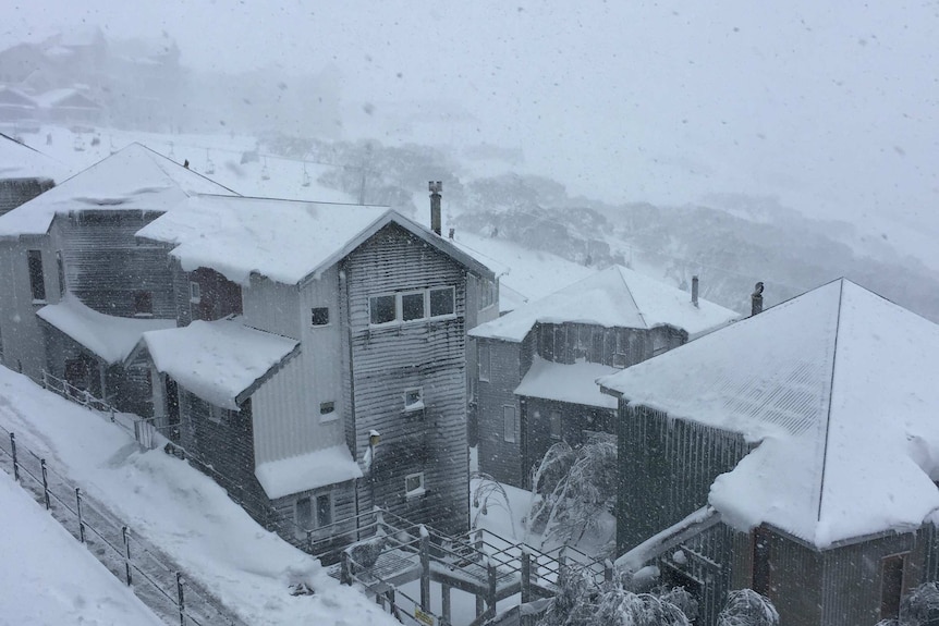 Mt Hotham chalets covered in snow.