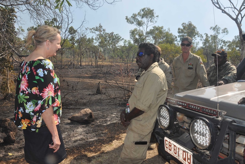 Environment Minister Sussan Ley talks with Djurrubu rangers in Jabiru