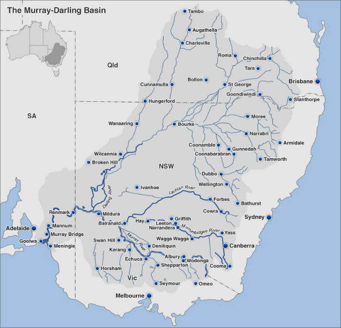 A map of the Murray-Darling Basin in Australia.