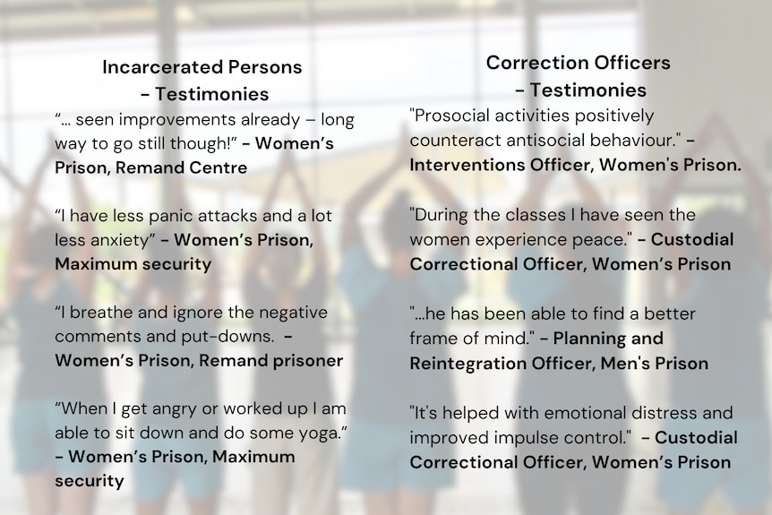 A poster shows some comments from inmates and correctional officers.