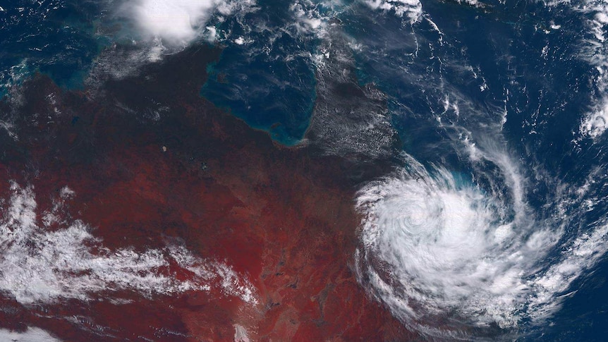 A view of the Earth captures ex-tropical cyclone Debbie over Queensland.