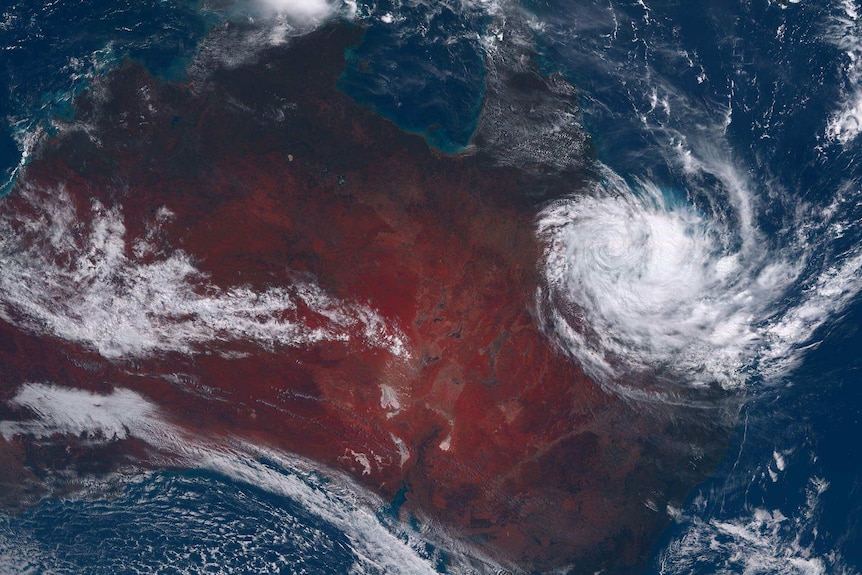 A view of the Earth captures ex-tropical cyclone Debbie over Queensland.