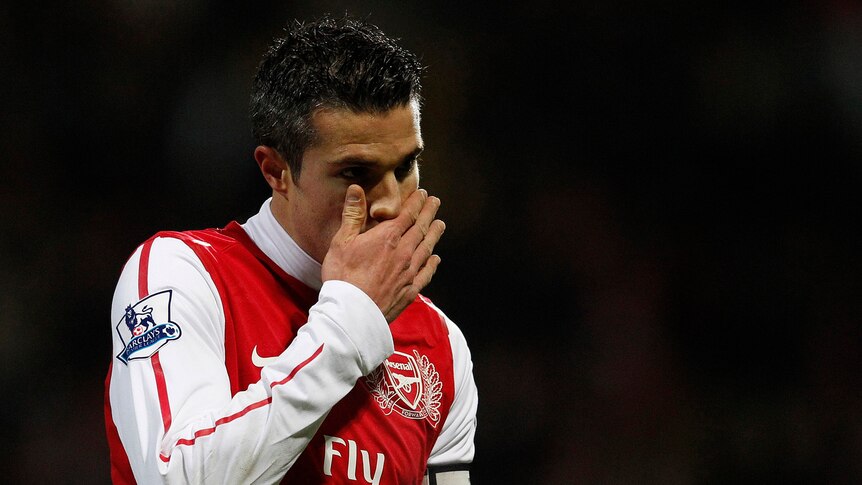 On the nose: Arsenal captain Robin Van Persie went close but could not break the deadlock in Bolton.