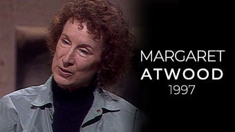 Margaret Atwood 1997 card for Rewind episode