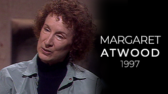 Margaret Atwood 1997 card for Rewind episode
