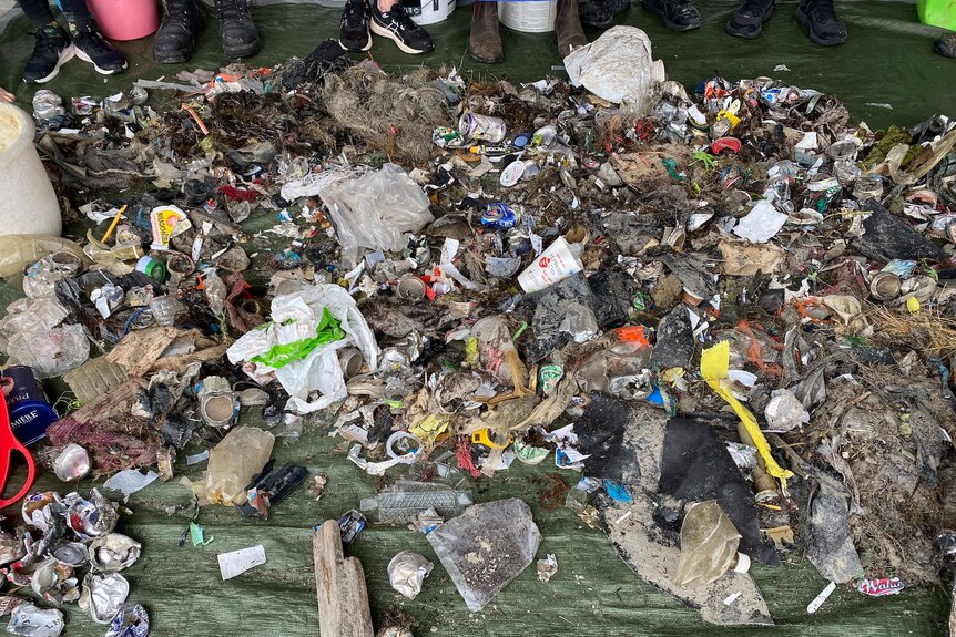 A close up of a pile of rubbish.