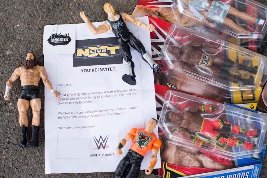 Wrestling figurines and tickets to a live wrestling event donated to Jesse Fullerton after his collection was stolen from him.