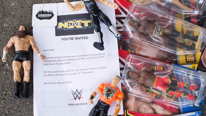 Wrestling figurines and tickets to a live wrestling event donated to Jesse Fullerton after his collection was stolen from him.