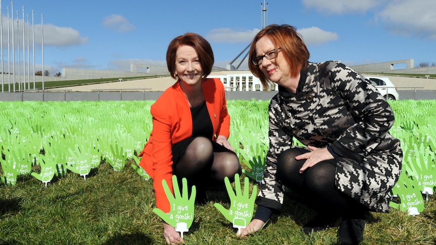 PM and principal with 'hands' at Parliament House in Canberra.