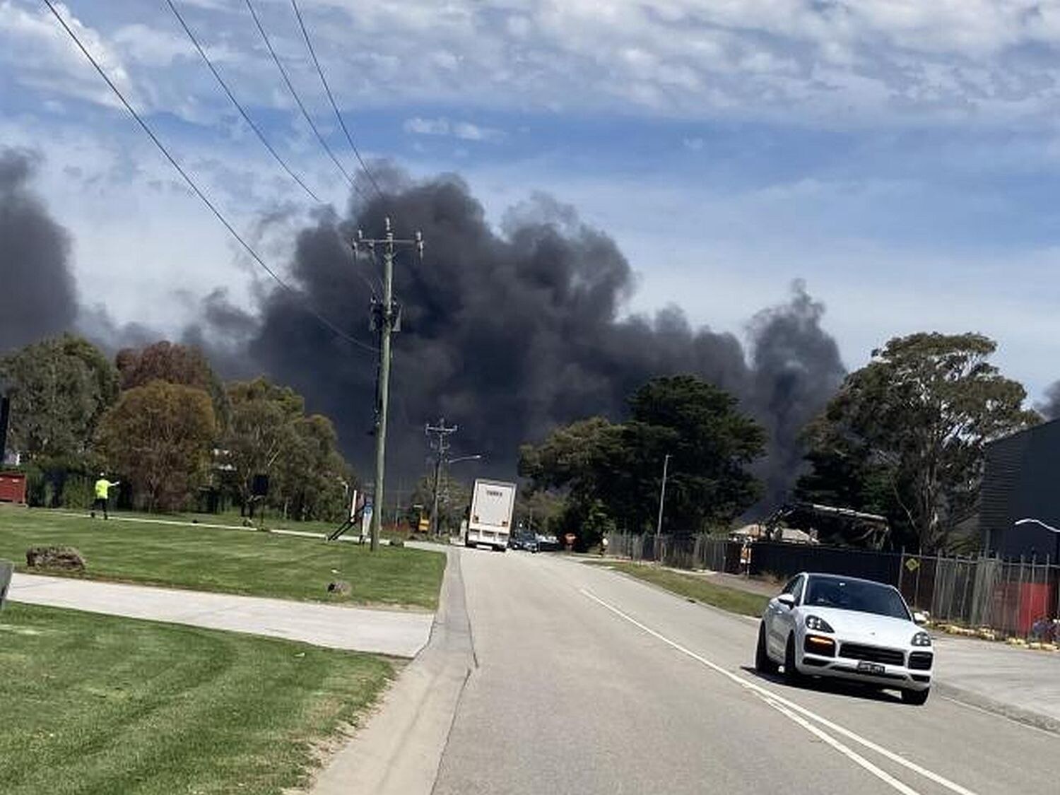 Black billowing smoke from the Dandenong South factory fire.