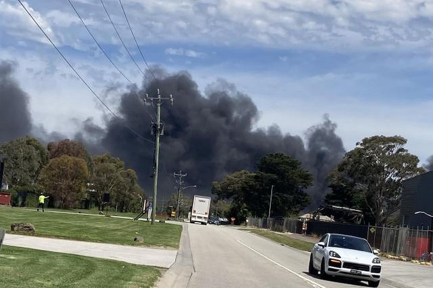 Black billowing smoke from the Dandenong South factory fire.