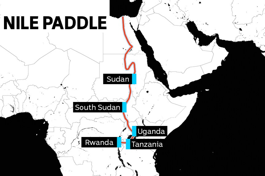 Map of the route of the journey through Africa.