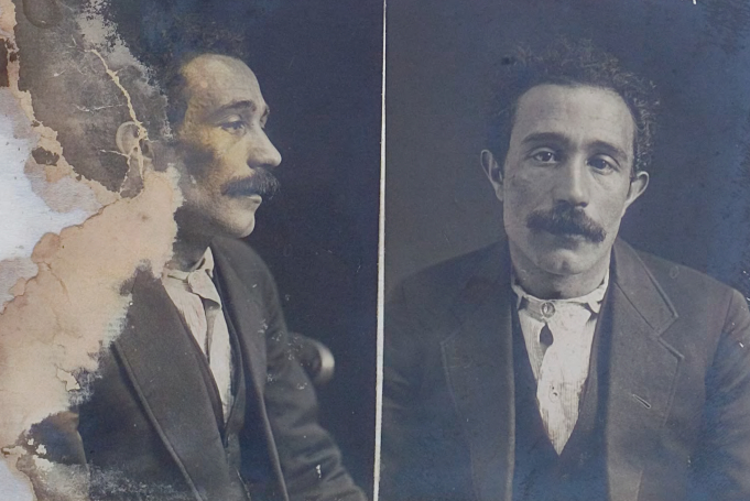 A police mugshot of Antonio Soro after his arrest in 1914.