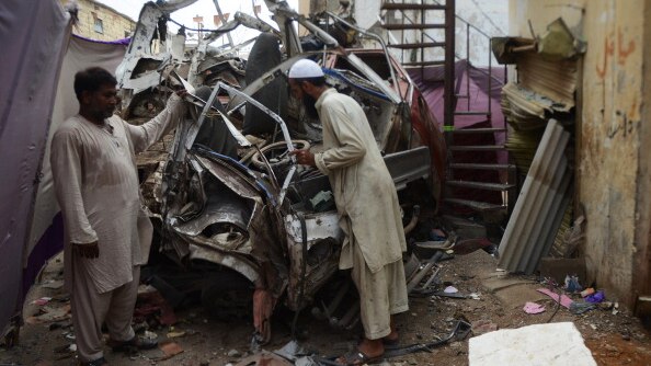 Bomb wreckage in Karachi