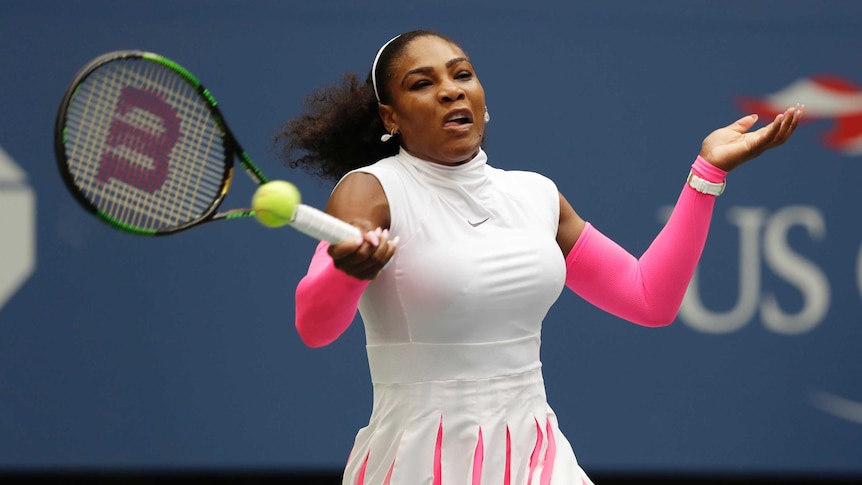 Serena Williams hits a forehand against Yaroslava Shvedova