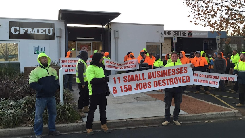 Protest outside CFMEU office in Canberra