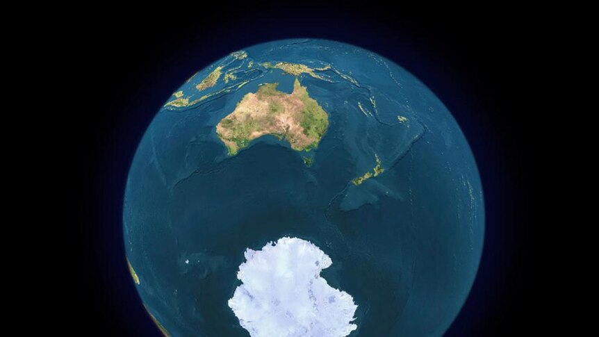 Satellite image of Antarctica and Australia