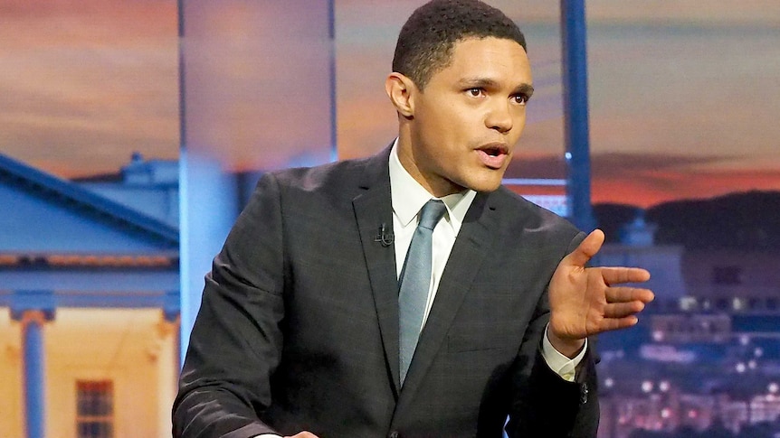 US comedian and journalist Trevor Noah hosting The Daily Show.