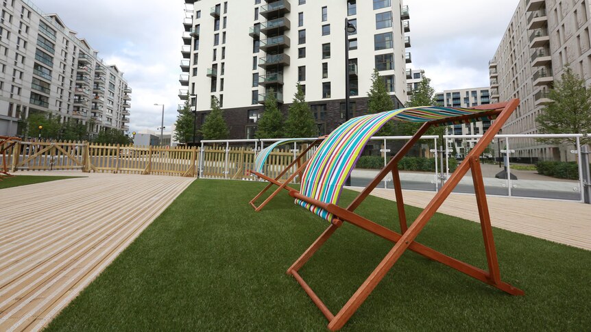 Deck chairs in the Olympic village