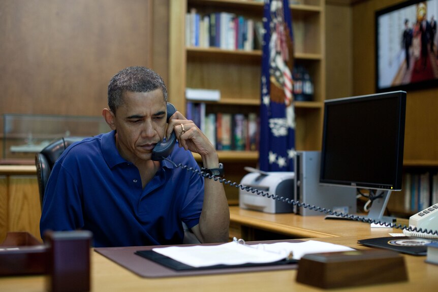 US president Barack Obama is briefed on a helicopter crash in Afghanistan which killed 30 US soldiers on August 6, 2011.