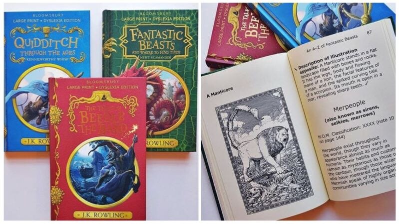 three harry potter books. one is open at a page which displays the new way it has been printed