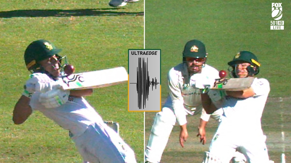 A split screen of a batter playing an uppercut and getting an edge