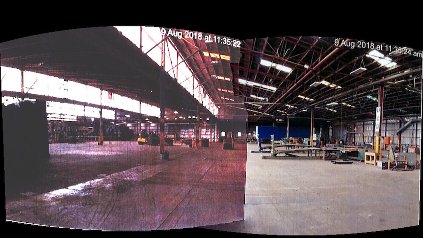A virtually empty warehouse.