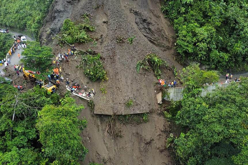 An aerial view of the rescue operations.