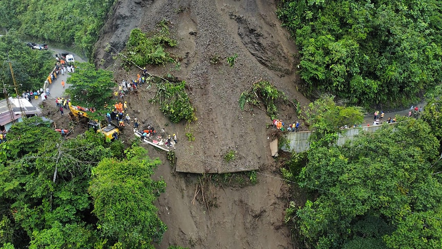 An aerial view of the rescue operations.