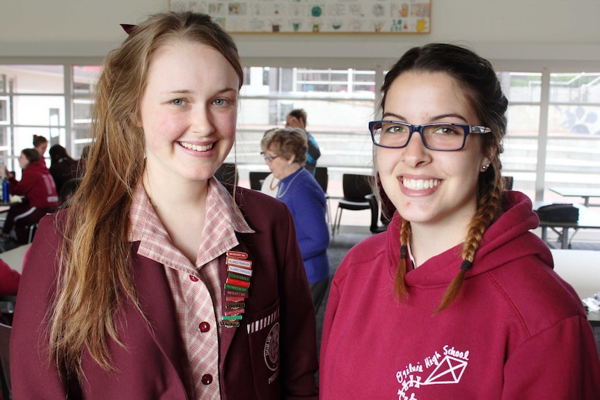 Johanna Ellis and Lily West at Ogilvie High School in Newtown.