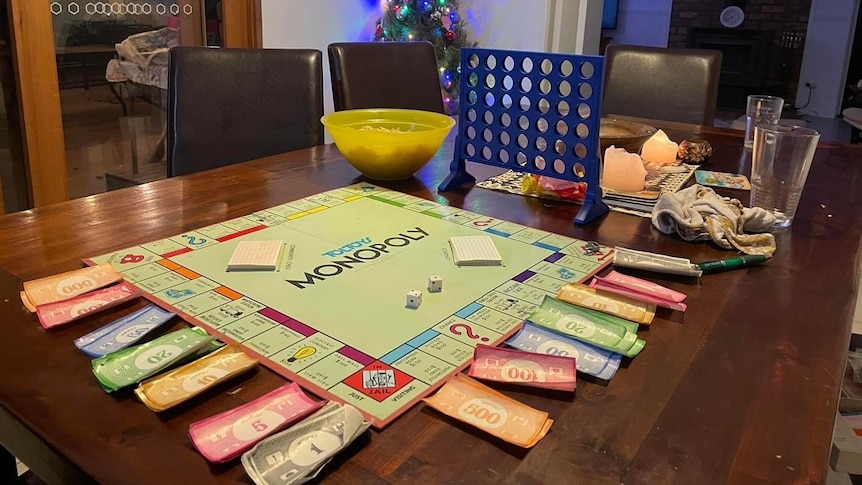 1970s monopoly game on dining table
