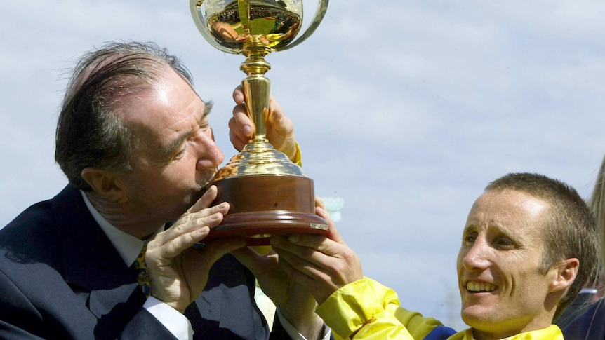Damien Oliver and Dermot Weld with Melbourne Cup