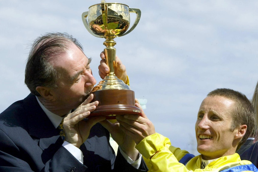 Damien Oliver and Dermot Weld with Melbourne Cup