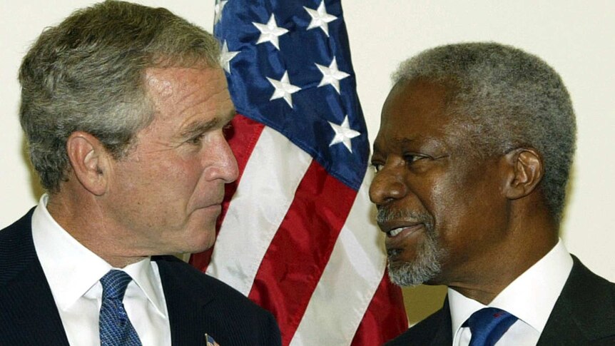 Kofi Annan with George W Bush