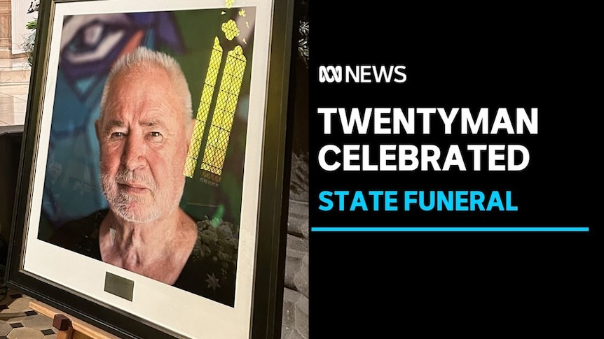 Twentyman Celebrated, State Funeral: A framed photo of Les Twentyman.