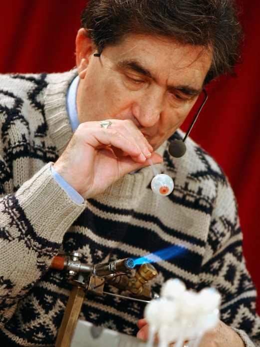 Paul McClarin, ocularist, during a glass eye making demonstration at the National Museum of Australia, 2003